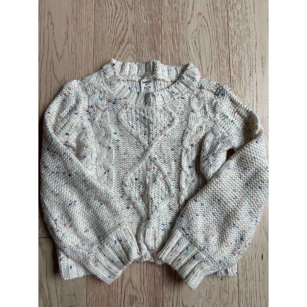 OshKosh Bgosh Toddler Girls 2T Cream Cable Knit Confetti Fleck Sweater OSH89379